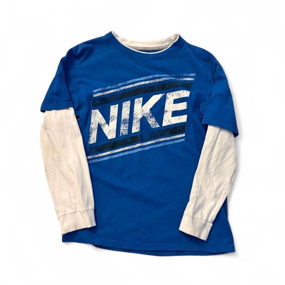 Nike Blue Layered Graphic Long Sleeve Shirt Sporty Streetwear Y2K Style